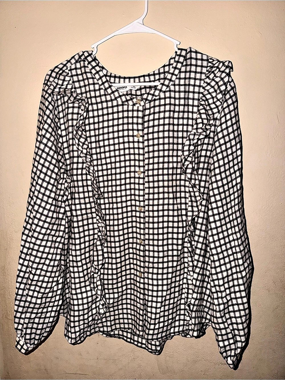 Sonoma Goods For Life Checkered Blouse in Black & White Size XXL